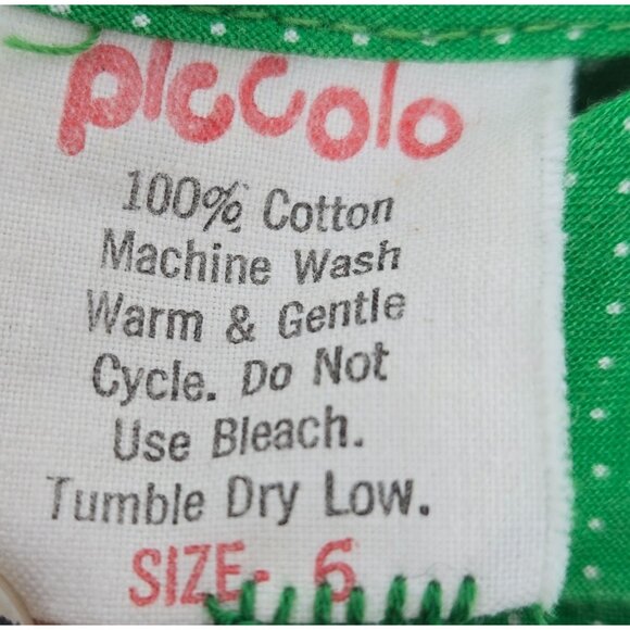 Vintage 70s Piccolo Kids Green Polka Dot Button-Up Cotton Shirt With Peter Pan C - Picture 2 of 6